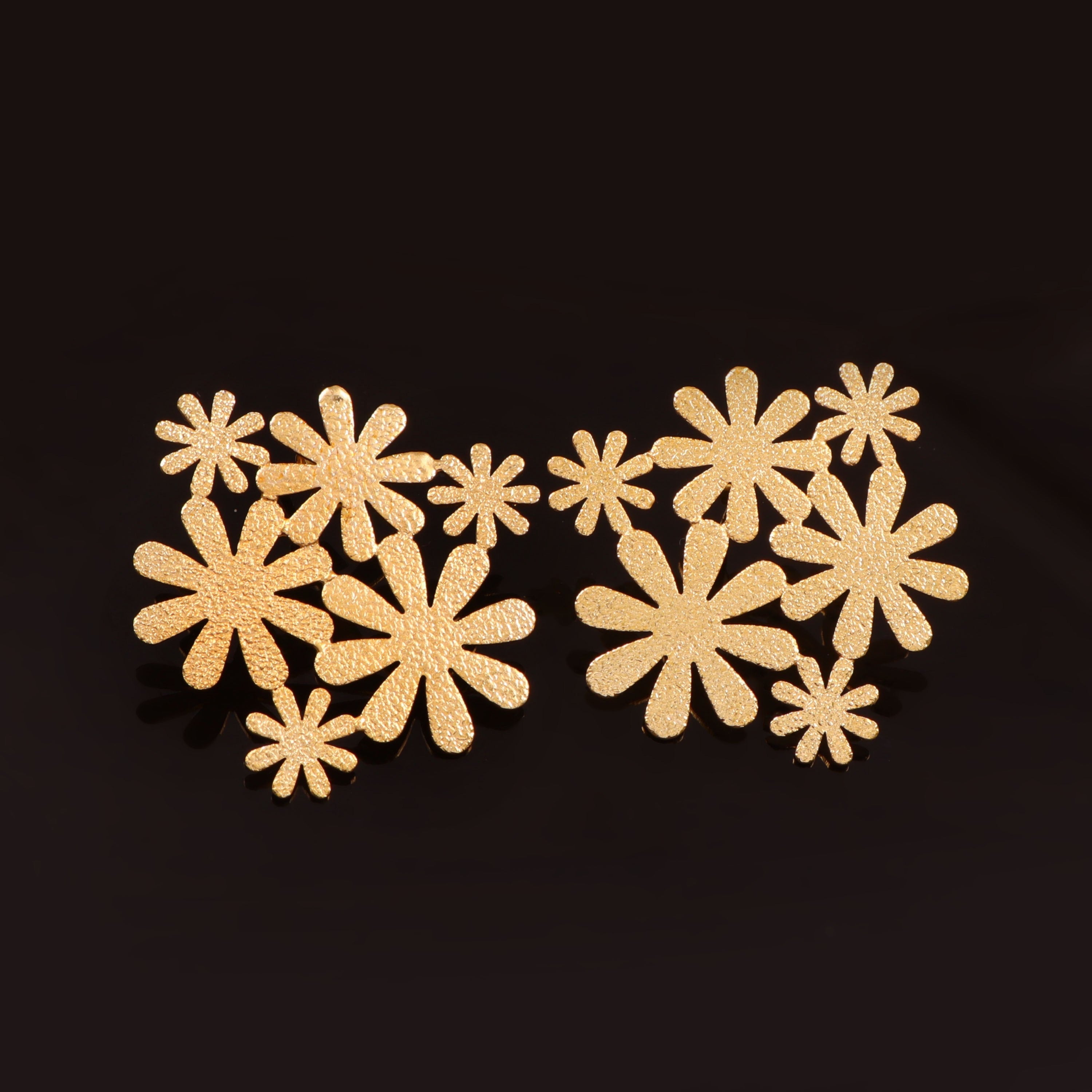 Gold Floral Cluster Statement Earrings