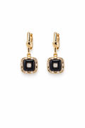 Black Square Drop Earrings, Gold Dangle Earrings