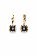 Black Square Drop Earrings, Gold Dangle Earrings