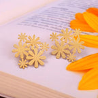 Gold Floral Cluster Statement Earrings