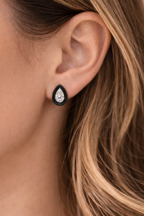 Black Teardrop Stud Earrings