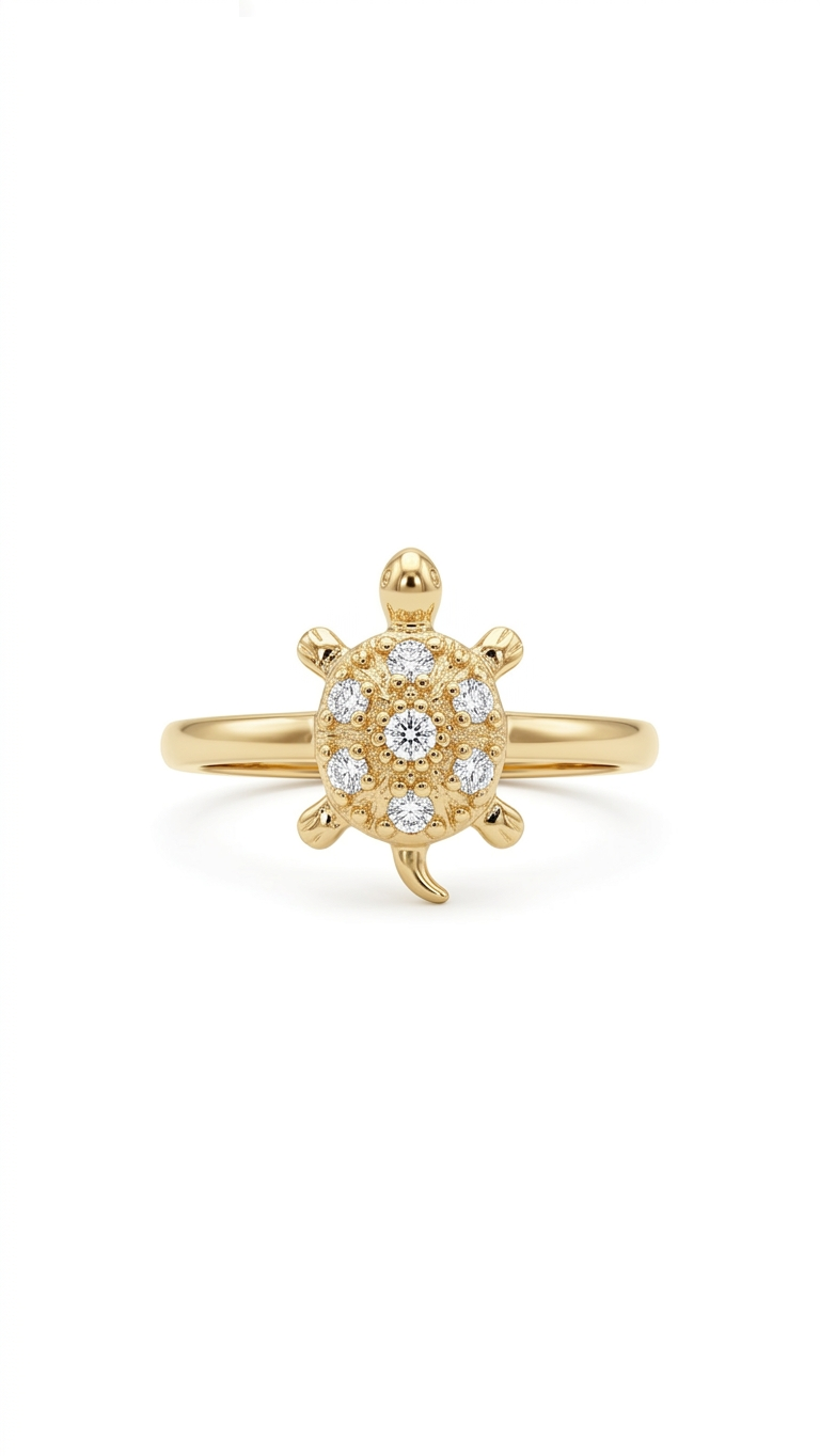 Cute Turtle Crystal Ring in Gold Finish
