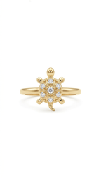 Cute Turtle Crystal Ring in Gold Finish