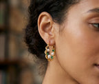 Twisted Gold Hoop Earrings with Pearl & Emerald Green Accents