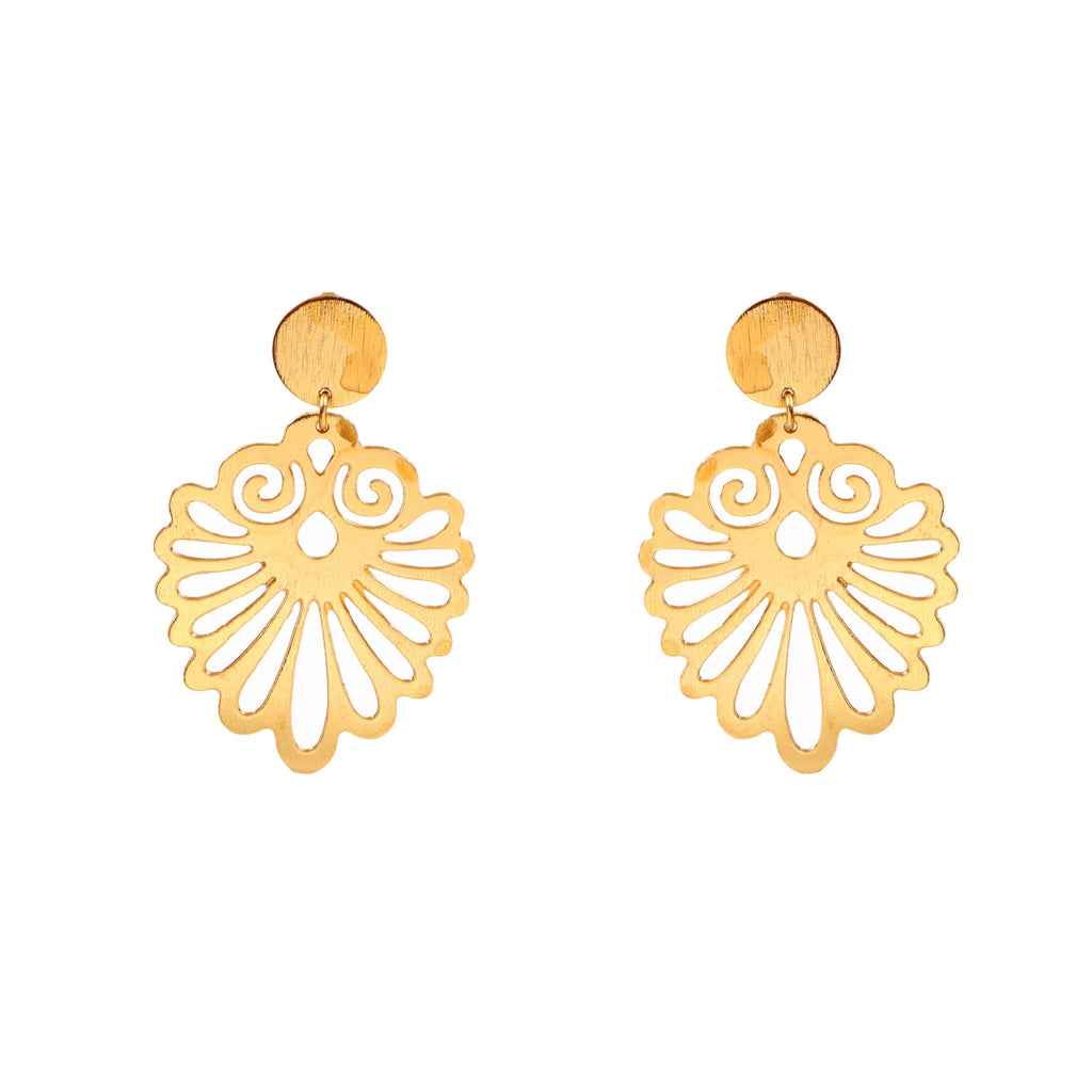 Gold Filigree Fan Drop Earrings