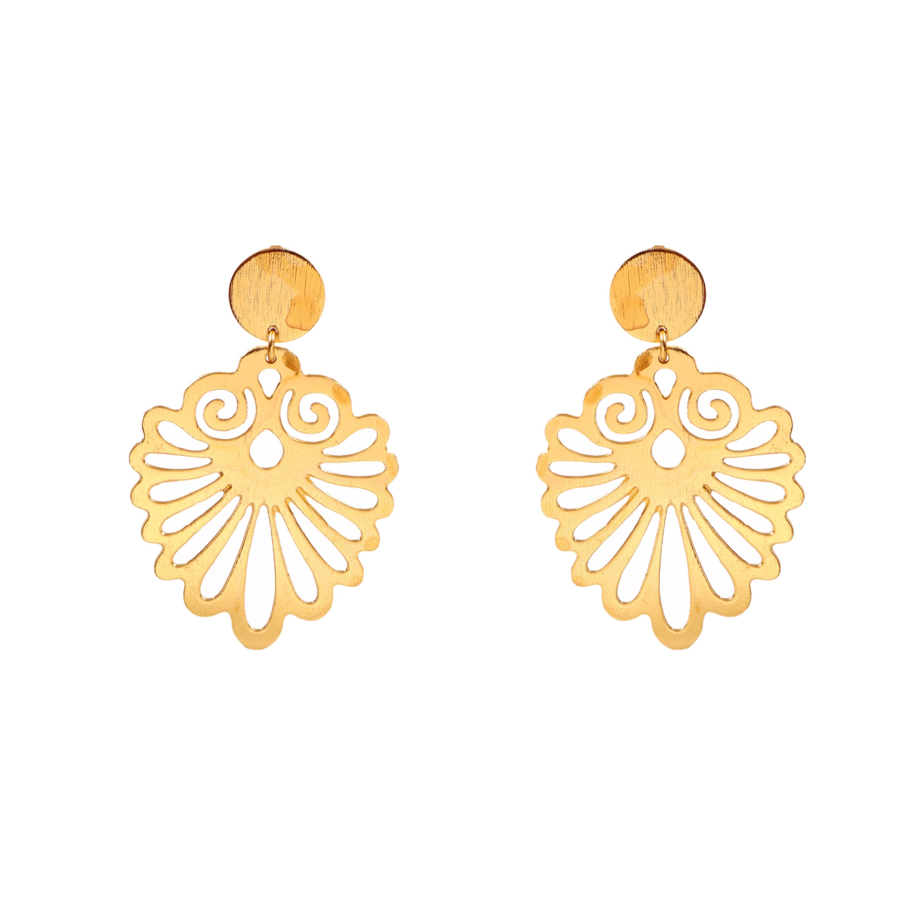Gold Filigree Fan Drop Earrings