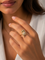 Cute Owl Crystal Ring in Gold Finish