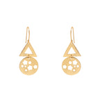 Gold Geometric Dangle Earrings Triangle & Floral Disc Drop