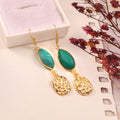 Gold Plated Malachite Teardrop Earrings Statement Jewelry