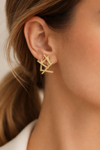 Golden Abstract Textured Statement Earrings