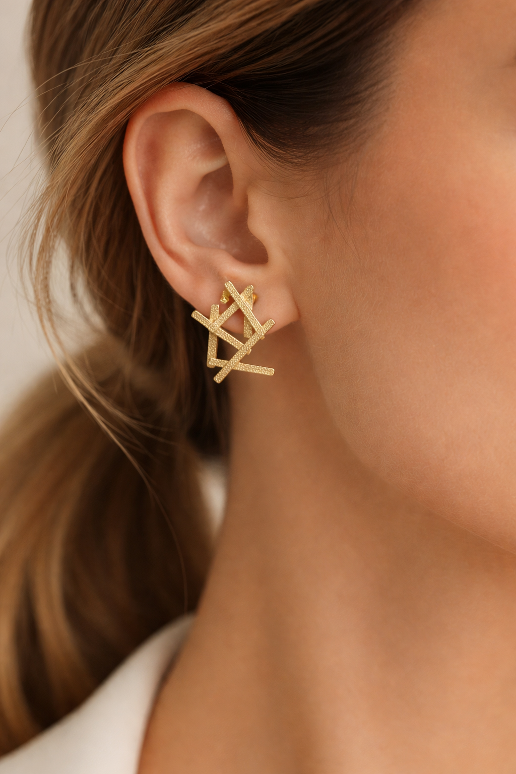 Golden Abstract Textured Statement Earrings