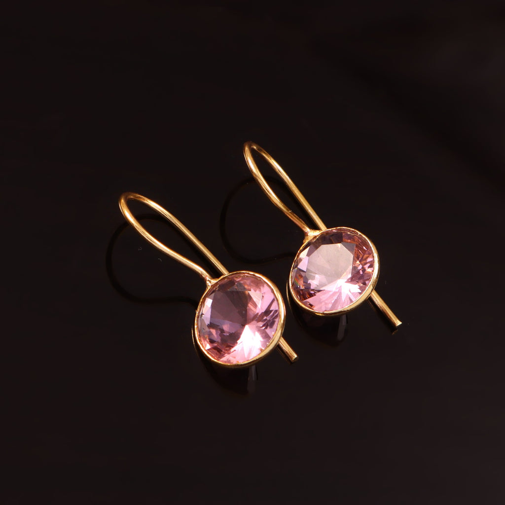 Gold Pink Crystal Drop Earrings