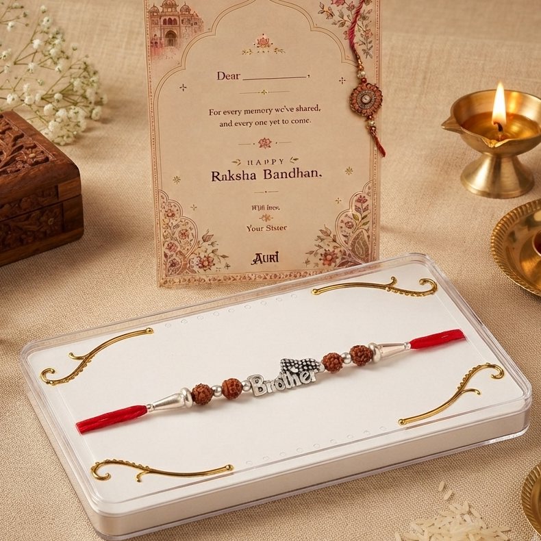 Rakhi with Rudraksha Beads & Silver-Tone Charm