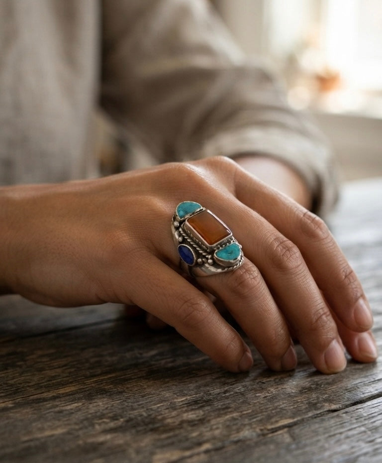Vintage Jasper Statement Ring | Handmade Tibetan Silver Ring