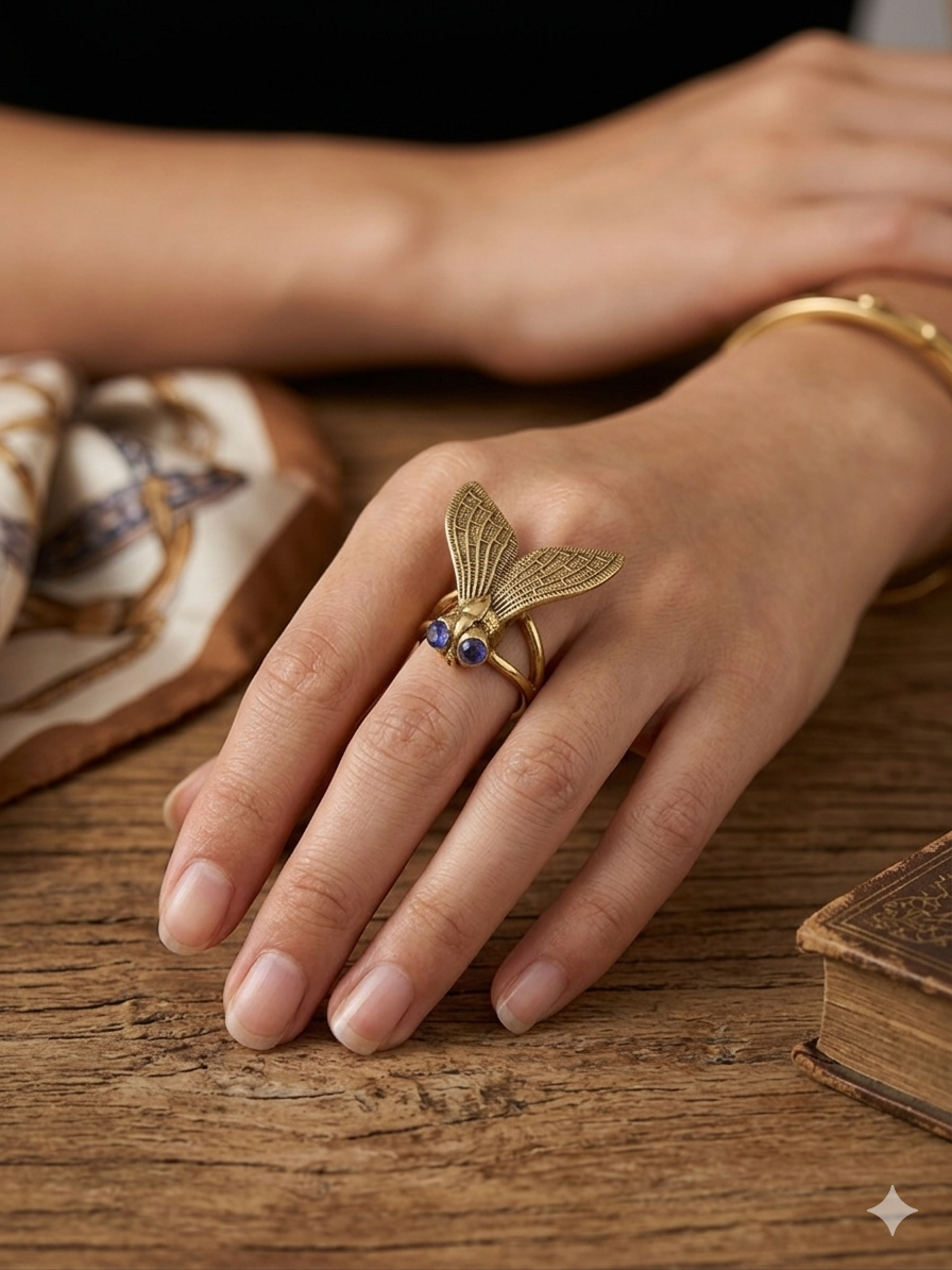 Golden Dragonfly Statement Adjustable Ring