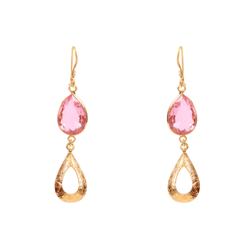 Pink Stone Gemstone Dangle Earrings Gold