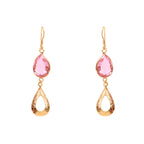 Pink Stone Gemstone Dangle Earrings Gold