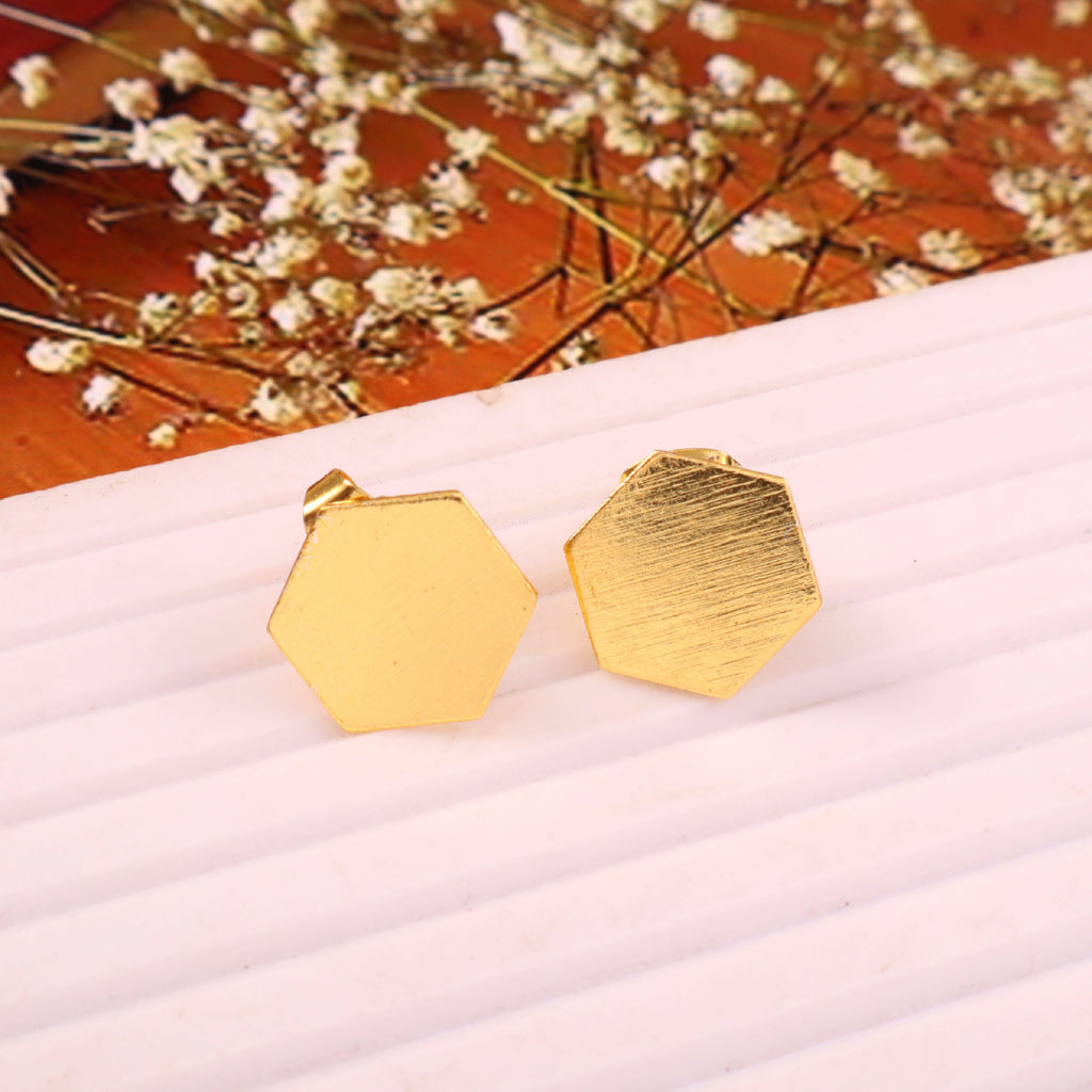 Minimalist Gold Hexagon Stud Earrings