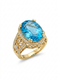 Luxury Blue Topaz Statement Ring in Gold Finish