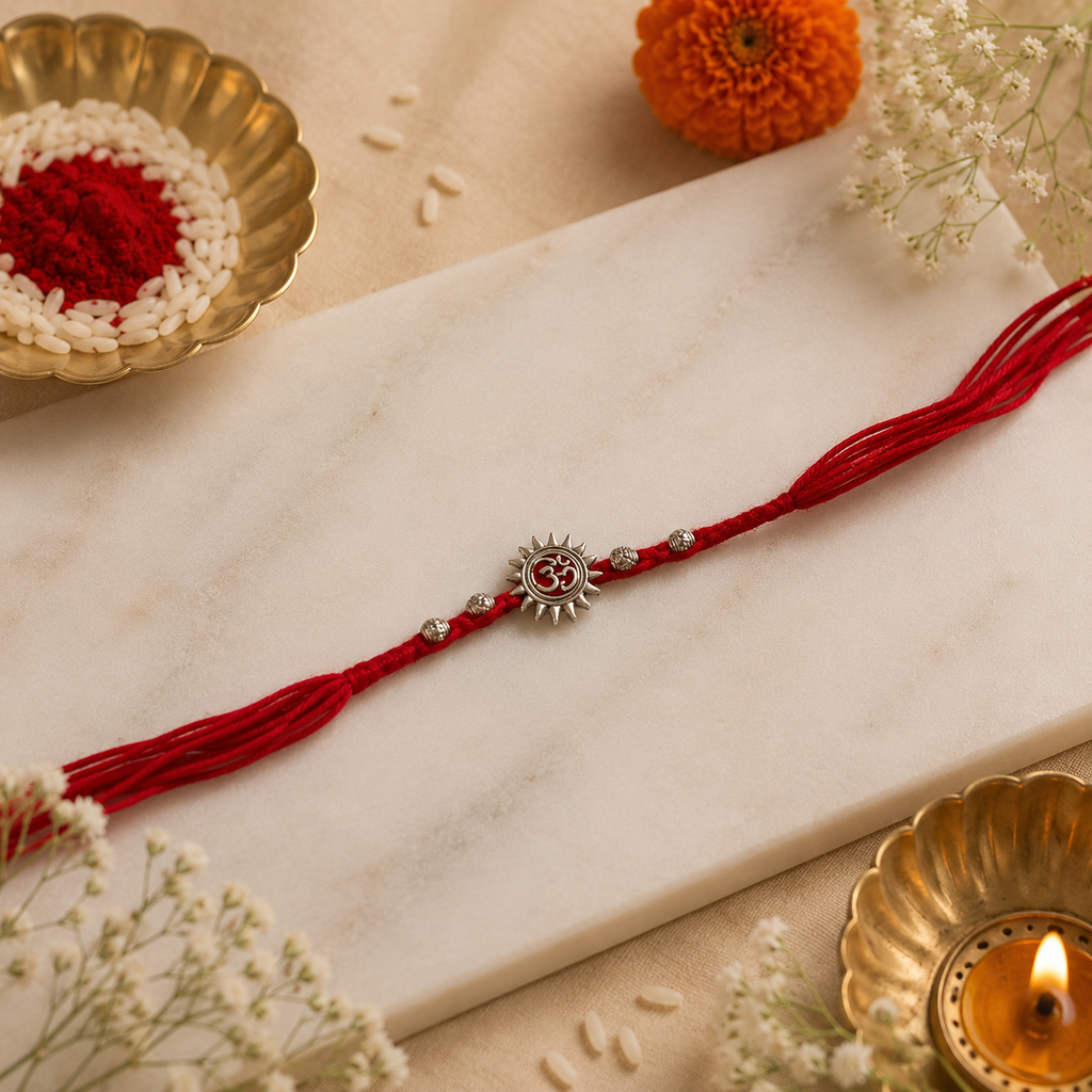 Silver Plated Divine Om Rakhi
