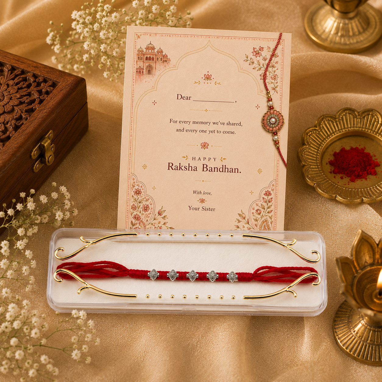 Classic Silver Plated Bead Rakhi
