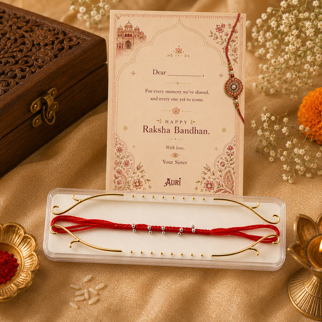 Panch Bead Silver Plated Rakhi