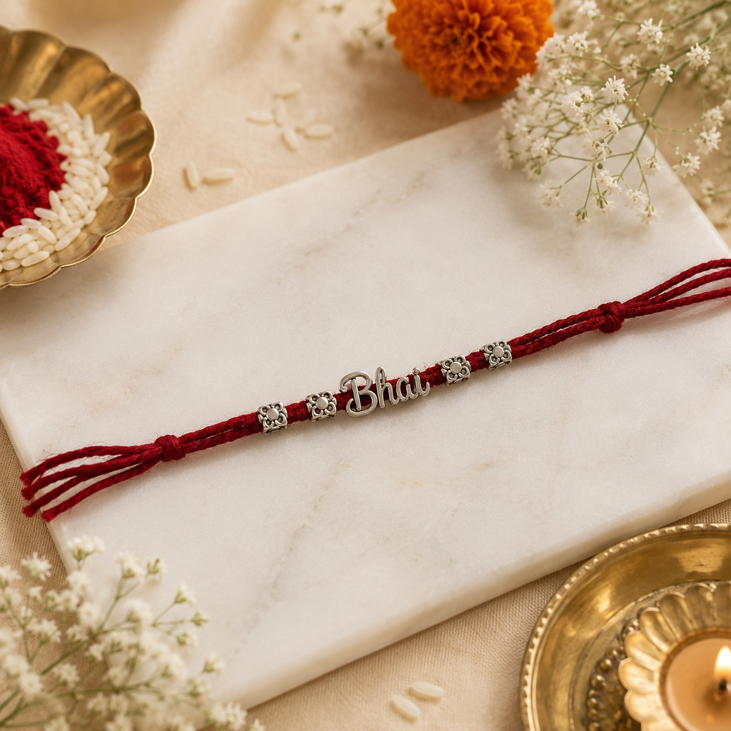 Silver Plated Bhai Charm Rakhi