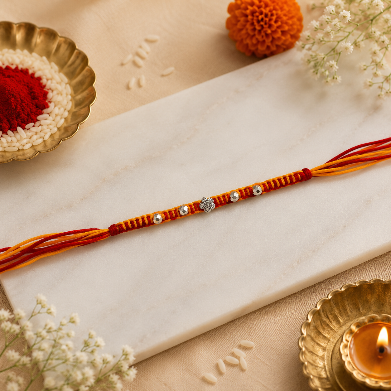 Floral Silver Plated Charm Rakhi