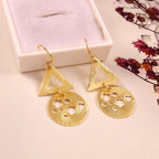 Gold Geometric Dangle Earrings Triangle & Floral Disc Drop