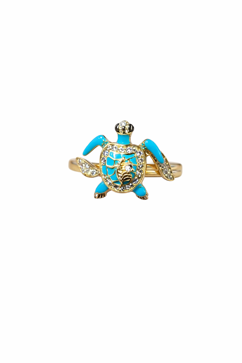 Turquoise Turtle Ring in Gold Cute Ocean Inspired Statement Ring