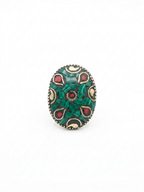 Malachite Mosaic Statement Ring | Oval Boho Cocktail Ring