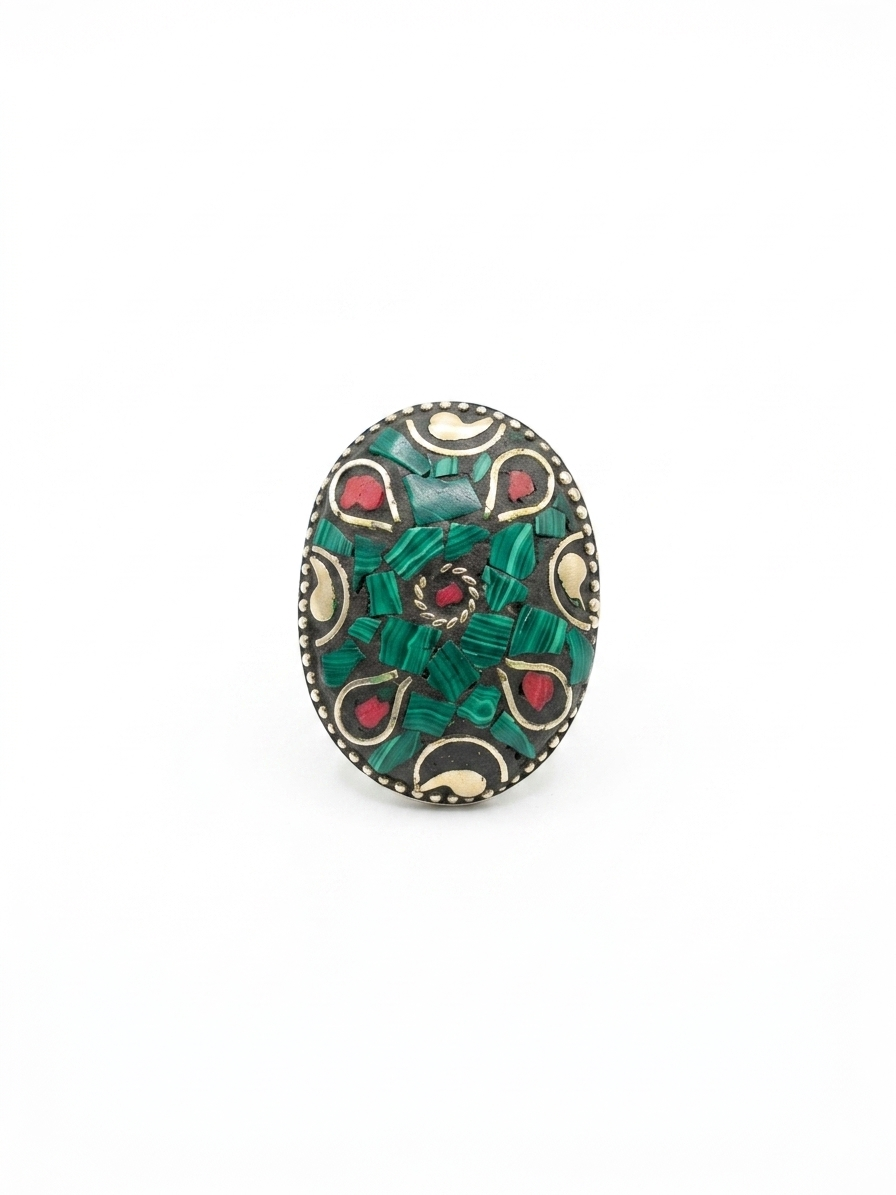 Malachite Mosaic Statement Ring | Oval Boho Cocktail Ring