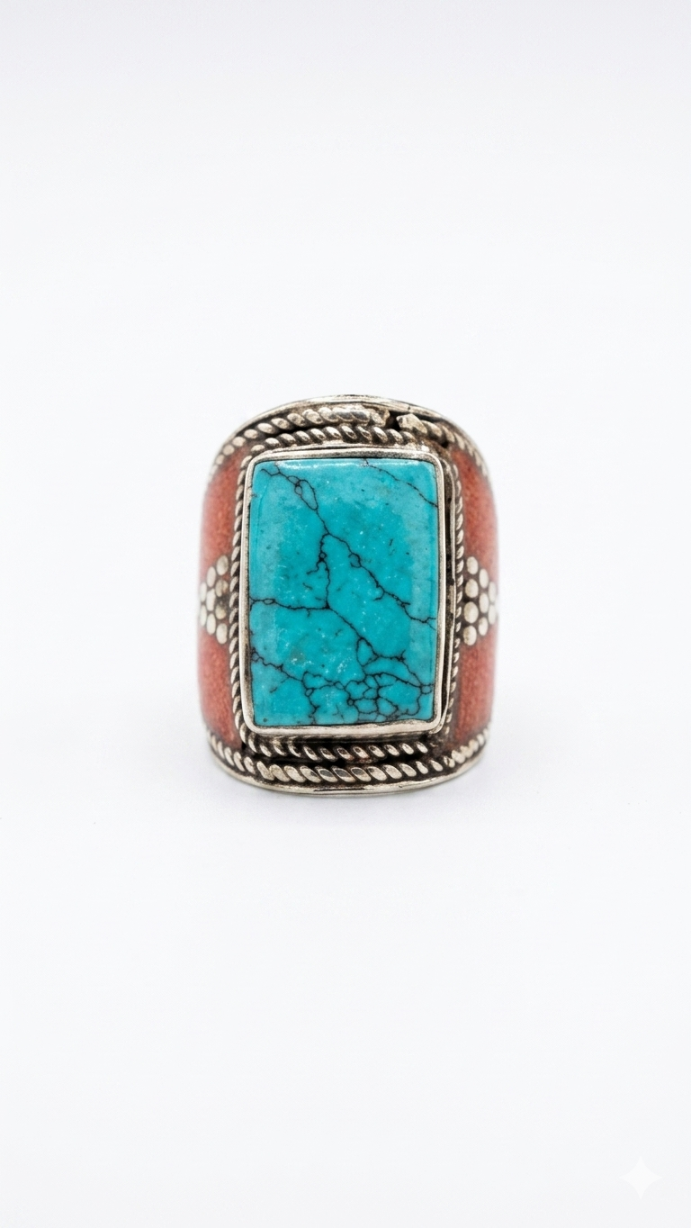 Vintage Turquoise Statement Ring | Handmade Bohemian Tribal Ring
