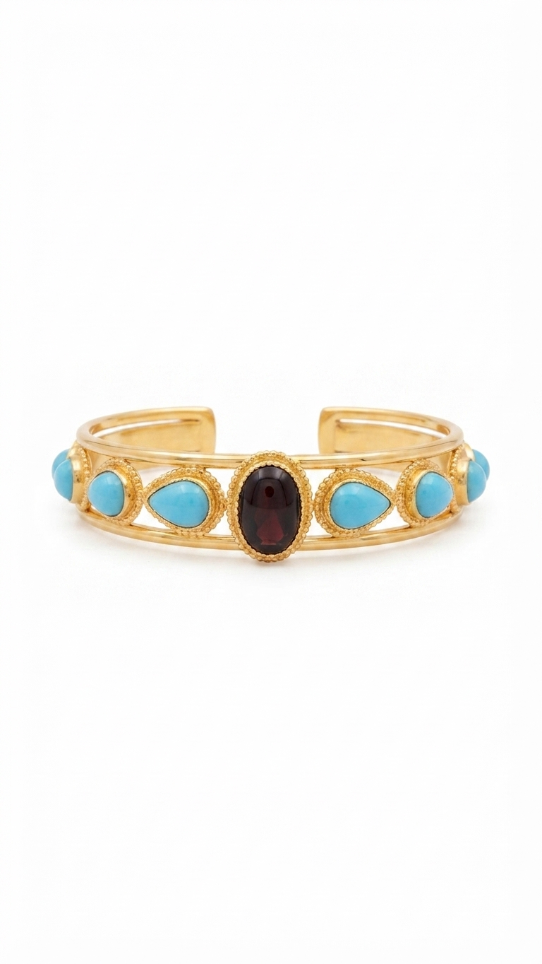 Turquoise & Garnet Open Cuff Bracelet