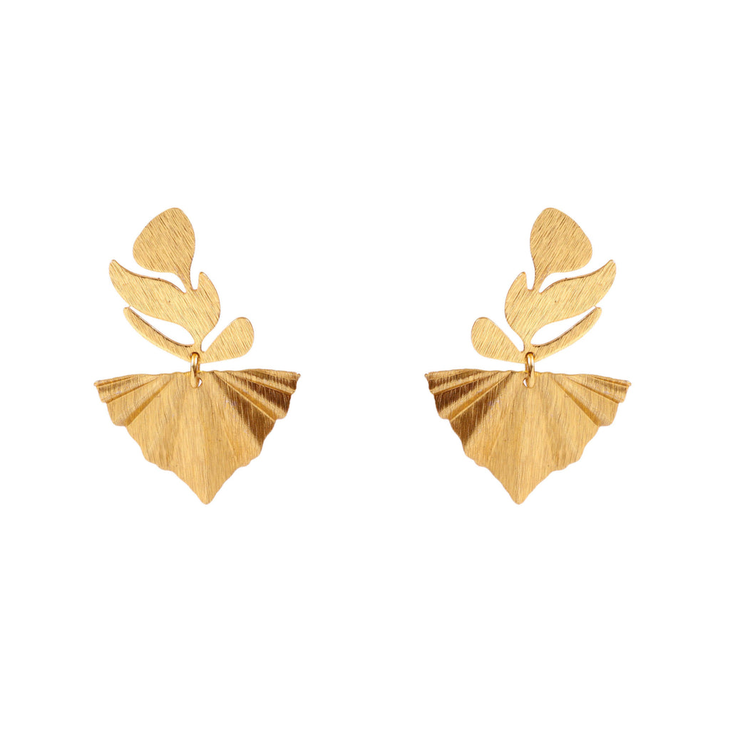 Gold Botanical Leaf Drop Earrings