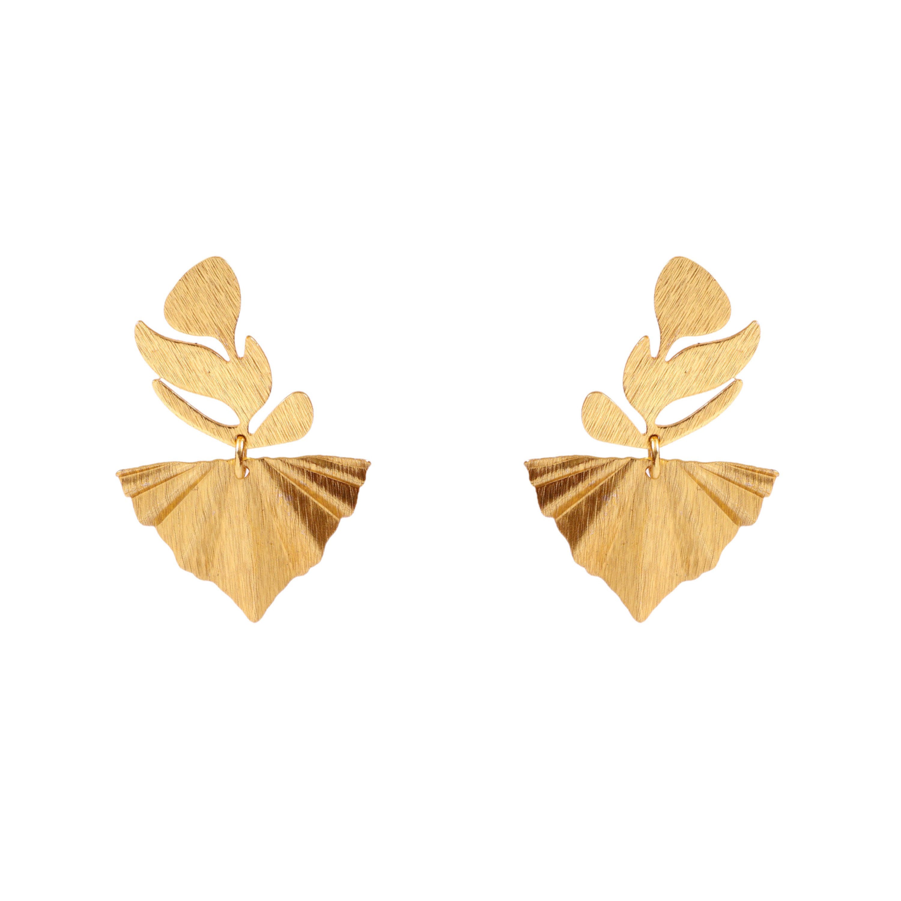 Gold Botanical Leaf Drop Earrings