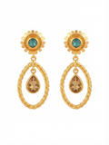 Gold Statement Drop Earrings with Blue & Smoky Quartz Gemstones