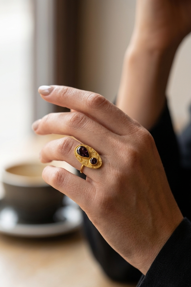 Garnet Statement Adjustable Ring