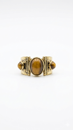 Vintage Tiger Eye Triple Stone Gold Ring