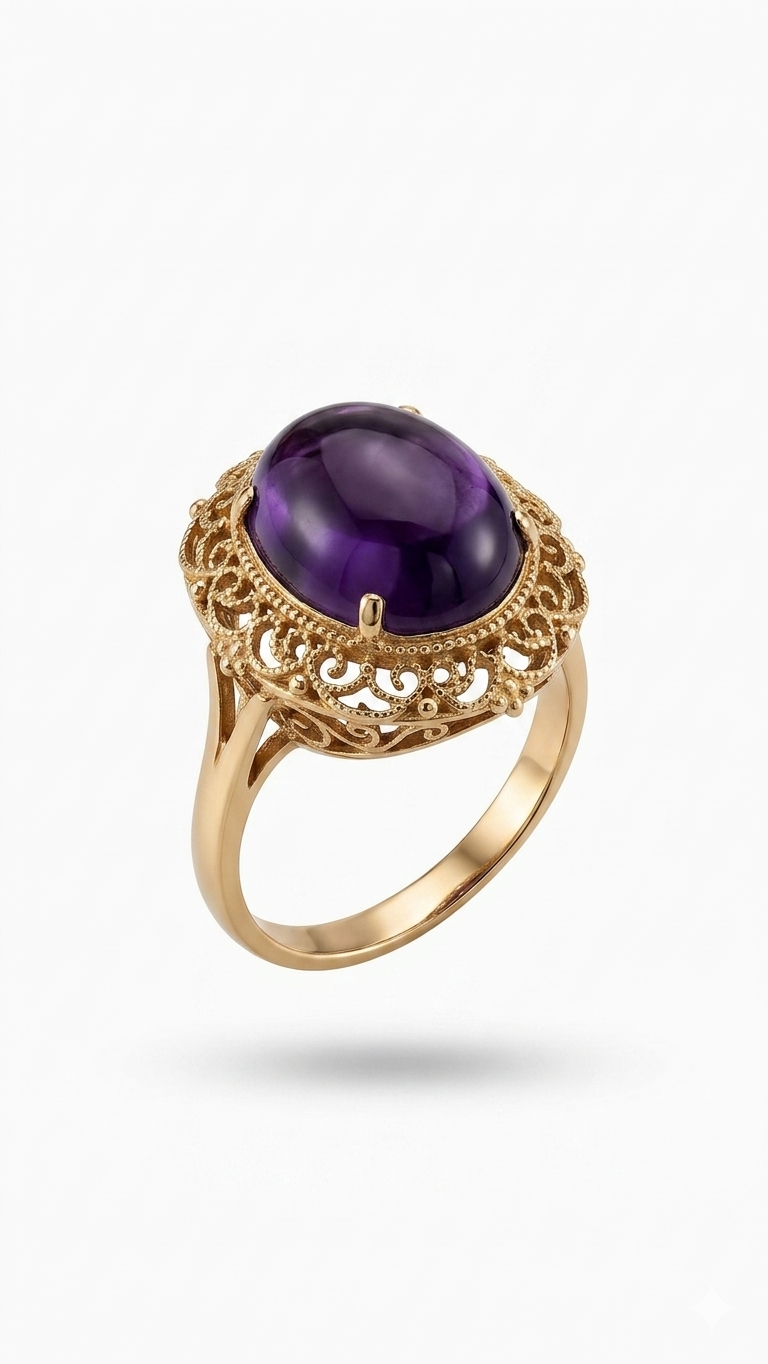 Vintage Gold Amethyst Ring for Women