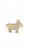 Cute Dog Crystal Ring in Gold Finish