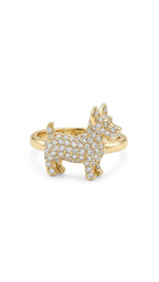 Cute Dog Crystal Ring in Gold Finish