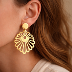 Gold Filigree Fan Drop Earrings