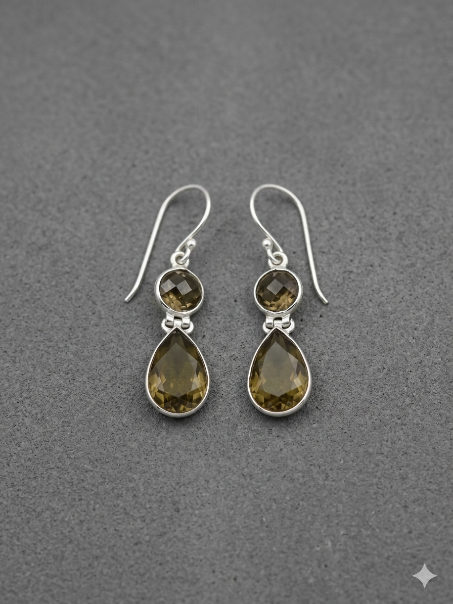 Smoky Elegance Dual Drop Earrings