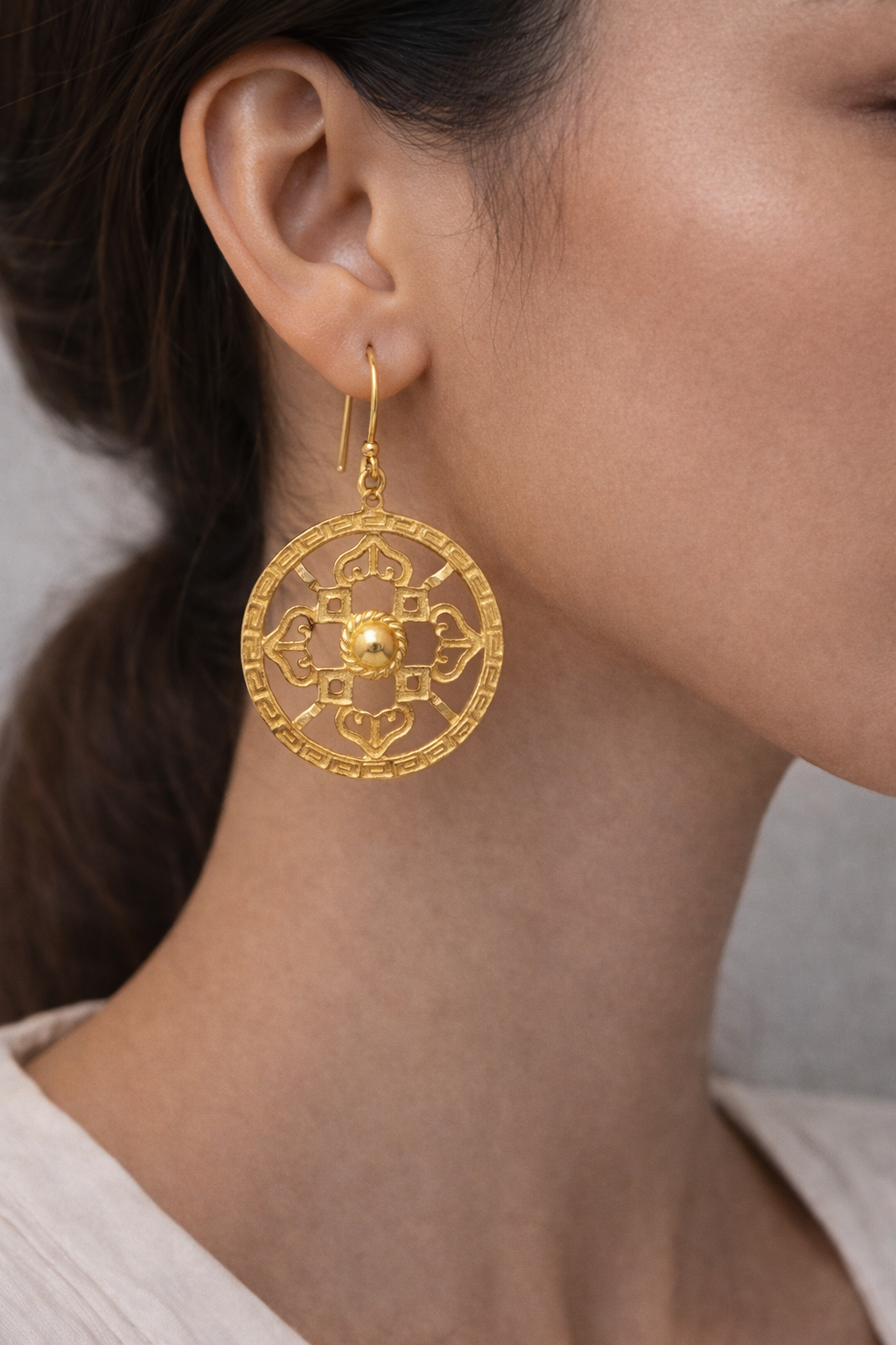 Intricate Gold Mandala Drop Earrings