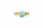 Vintage Turquoise Enamel Gold Ring with Center Stone