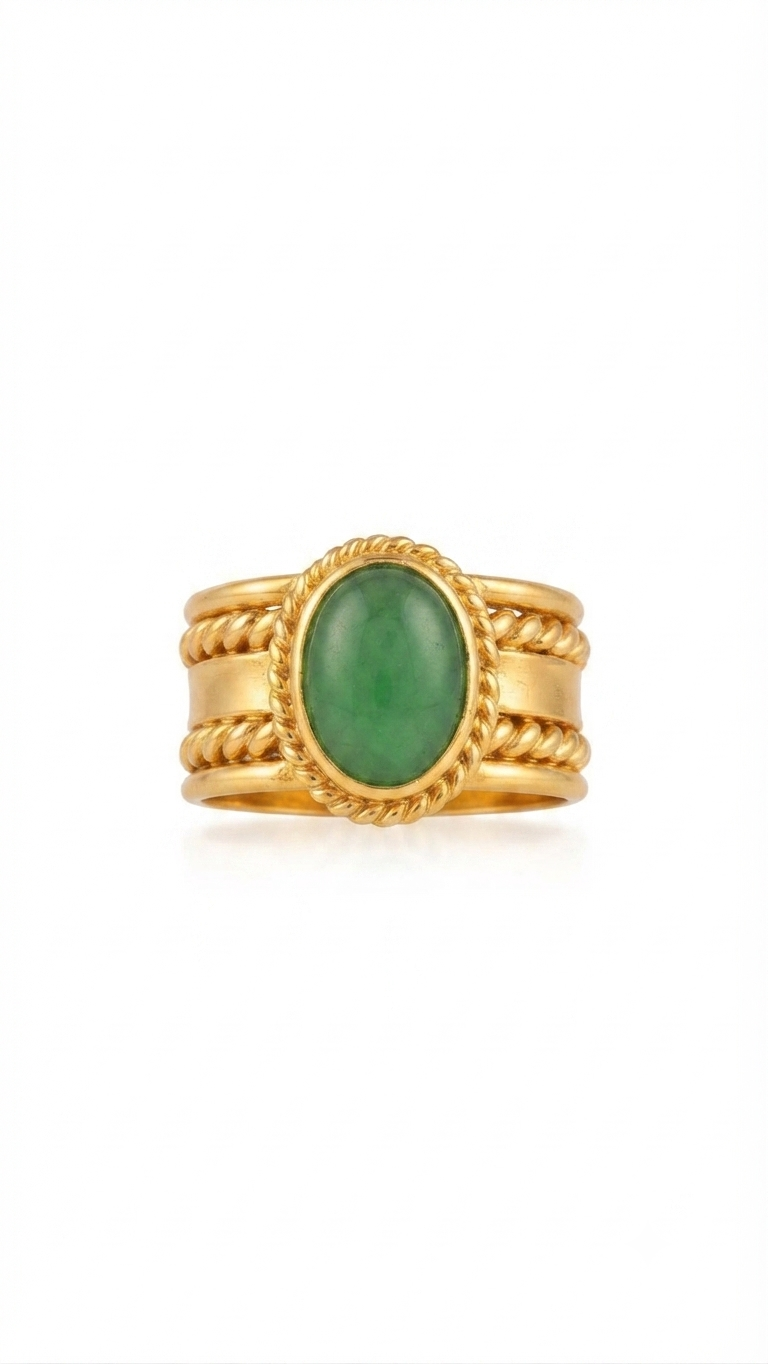 Green Aventurine Oval Cabochon Ring in 18K Gold Plated | Handmade