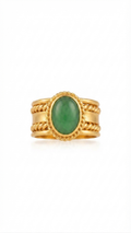 Green Aventurine Oval Cabochon Ring in 18K Gold Plated | Handmade