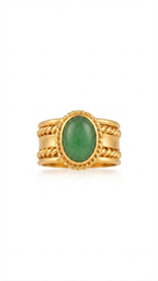 Green Aventurine Oval Cabochon Ring in 18K Gold Plated | Handmade