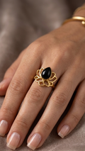 Gold Lotus Black Onyx Ring